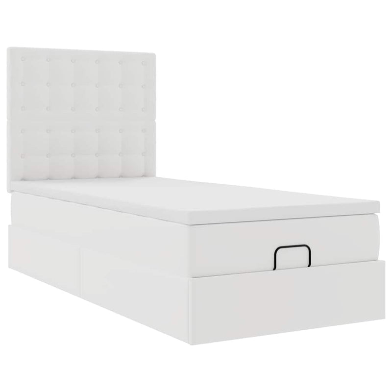 vidaXL Ottomán ágykeret matraccal Fehér 100x200cm műbőrrel