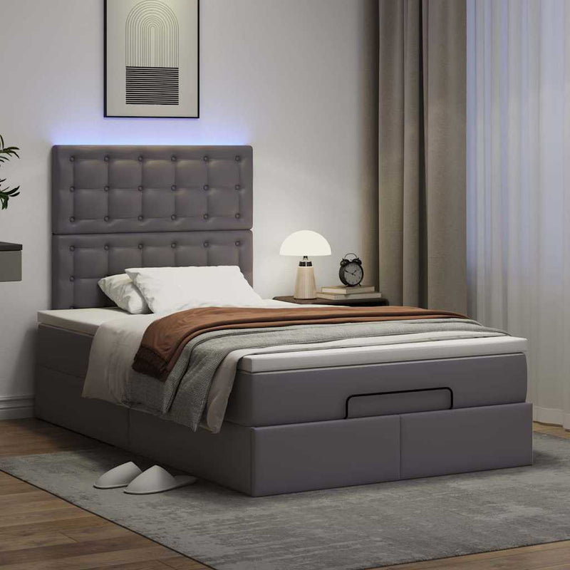 vidaXL Ottomán ágykeret matraccal Szürke 120x190 cm műbőr 120x190 cm