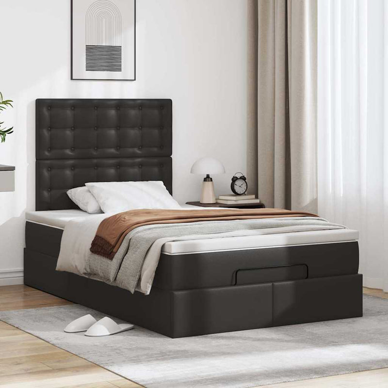 vidaXL Ottomán ágykeret matraccal Fekete 120x200cm műbőrrel