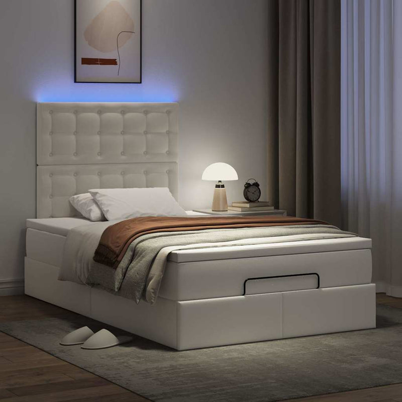 vidaXL Ottomán ágykeret matraccal Fehér 120x200cm műbőrrel