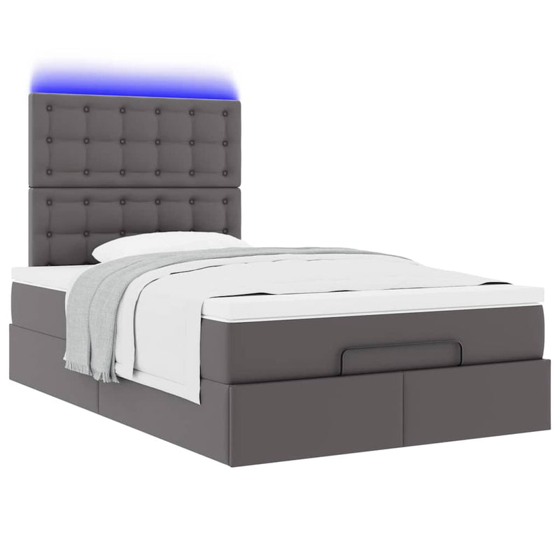 vidaXL Ottomán ágykeret matraccal Szürke 120x200cm műbőrrel