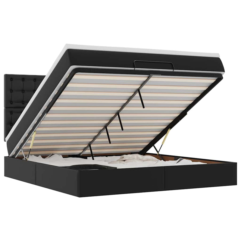 vidaXL Ottomán ágykeret matraccal Fekete 160x200cm műbőrrel