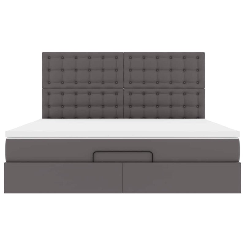 vidaXL Ottomán ágykeret matraccal Szürke 160x200cm műbőrrel