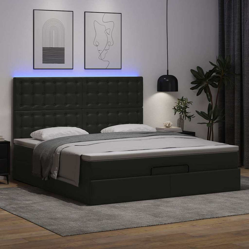 vidaXL Ottomán ágykeret matraccal fekete 180x200cm műbőrrel