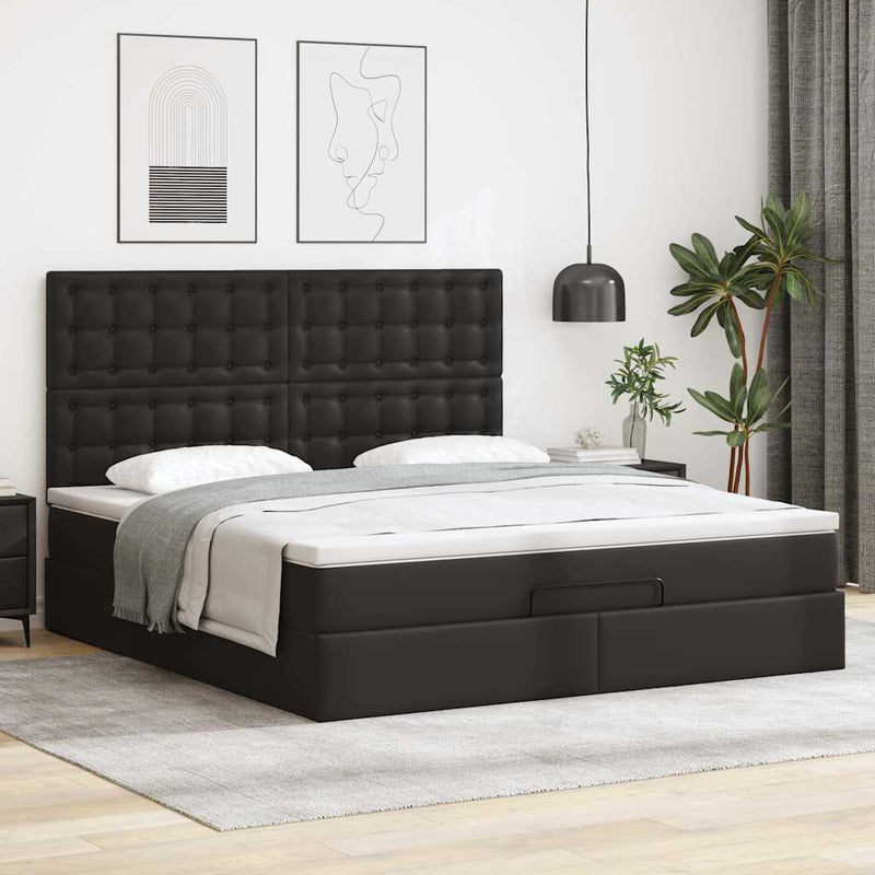 vidaXL Ottomán ágykeret matraccal fekete 180x200cm műbőrrel