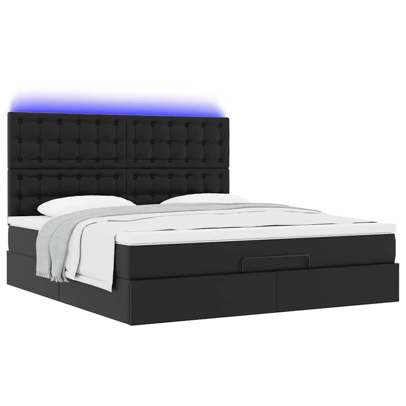 vidaXL Ottomán ágykeret matracokkal Fekete 200x200cm műbőr