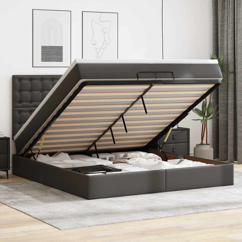 vidaXL Ottomán ágykeret matracokkal Fekete 200x200cm műbőr