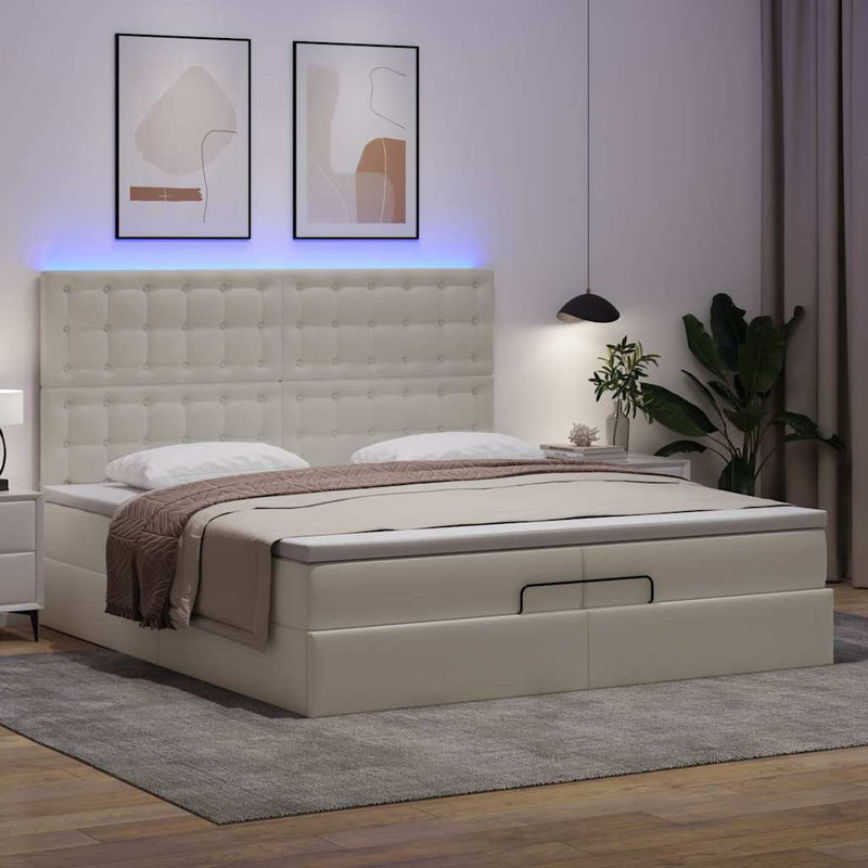 vidaXL Ottomán ágykeret matraccal Fehér 200x200cm műbőrrel