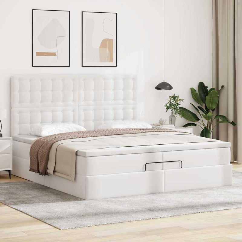 vidaXL Ottomán ágykeret matraccal Fehér 200x200cm műbőrrel