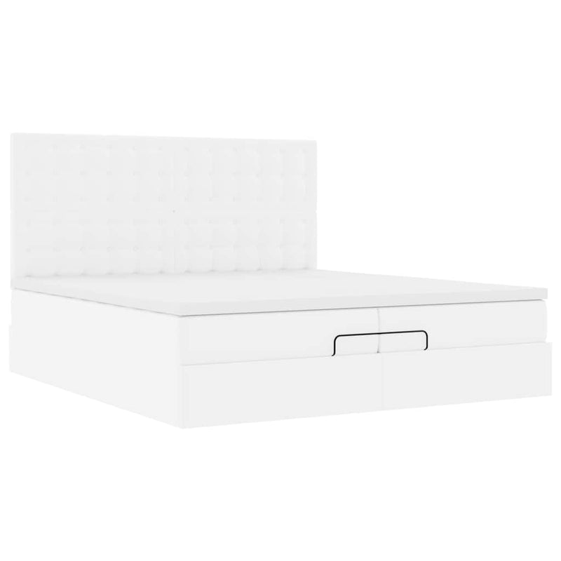 vidaXL Ottomán ágykeret matraccal Fehér 200x200cm műbőrrel