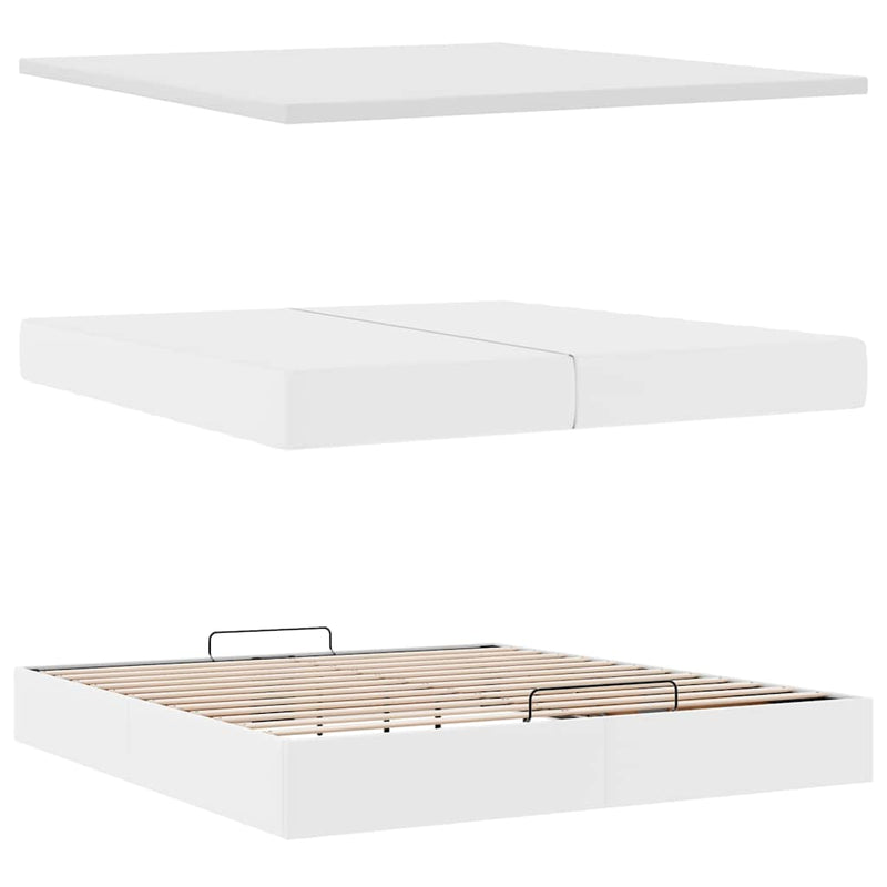vidaXL Ottomán ágykeret matraccal Fehér 200x200cm műbőrrel