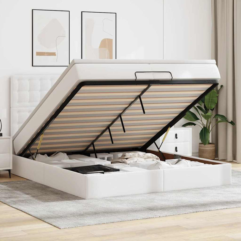 vidaXL Ottomán ágykeret matraccal Fehér 200x200cm műbőrrel