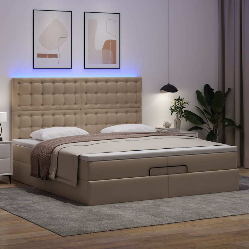 vidaXL Ottomán ágykeret matraccal Cappucino 200x200cm műbőrrel