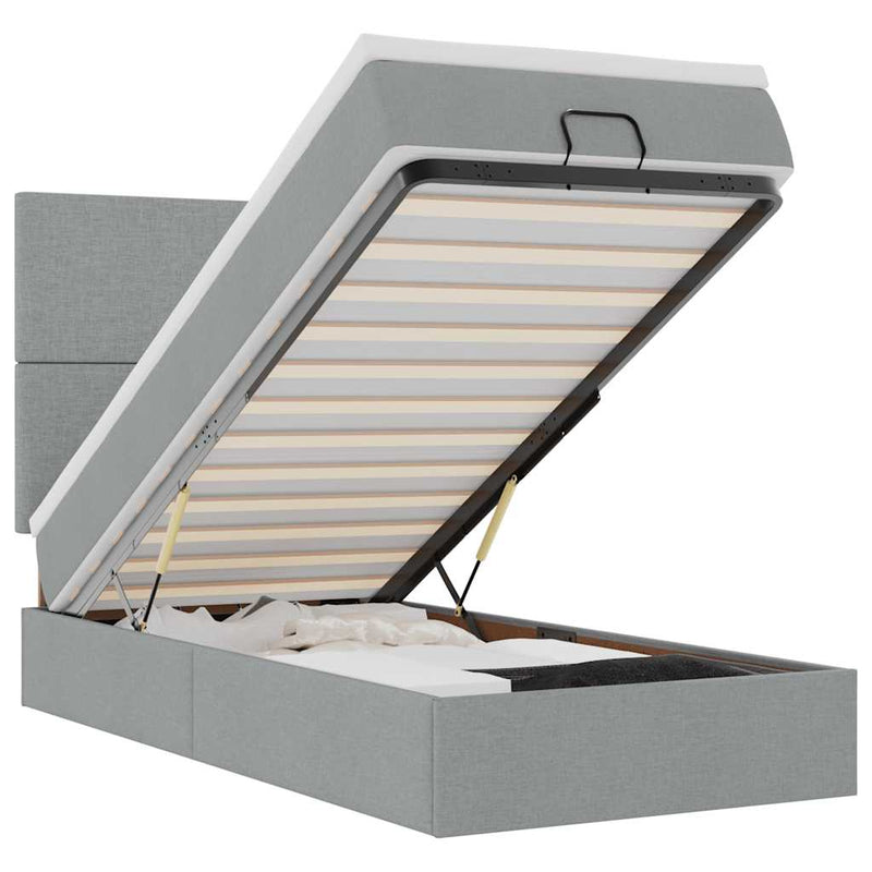 vidaXL világosszürke szövet ottomán ágy matraccal & LED-ek 80x200cm