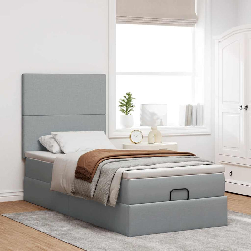 vidaXL világosszürke szövet ottomán ágy matraccal & LED-ek 80x200cm