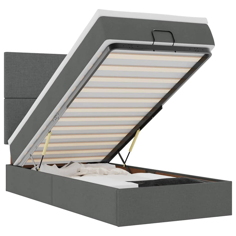 vidaXL sötétszürke szövet ottomán ágy matraccal & LED-ek 80x200cm