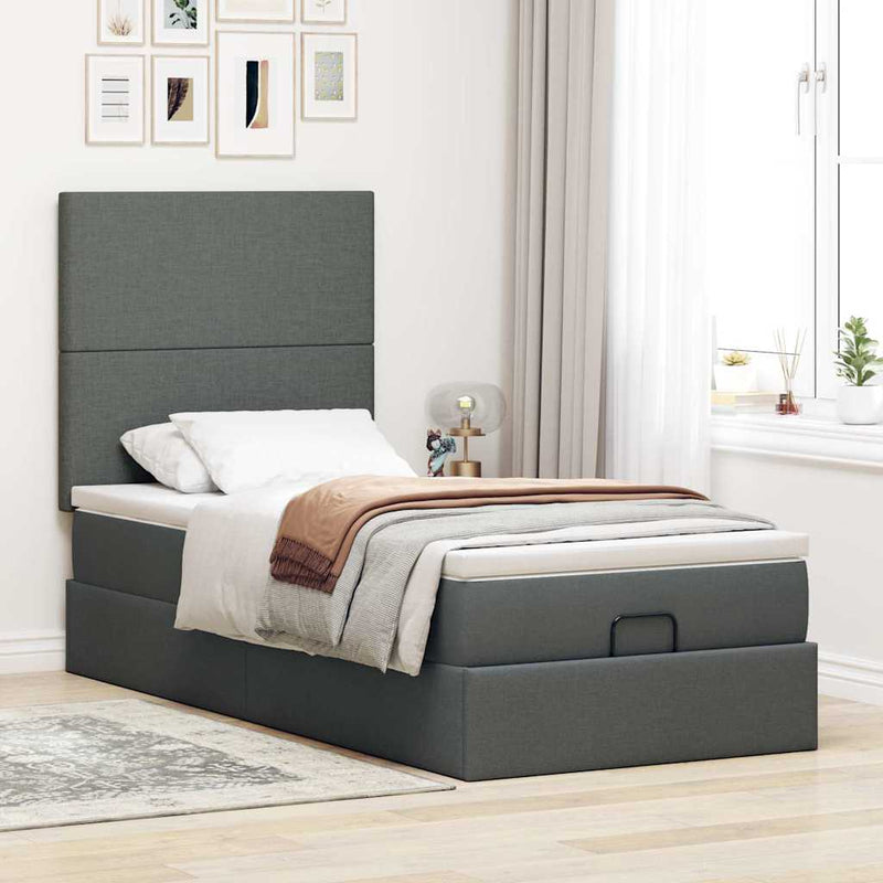 vidaXL sötétszürke szövet ottomán ágy matraccal & LED-ek 80x200cm