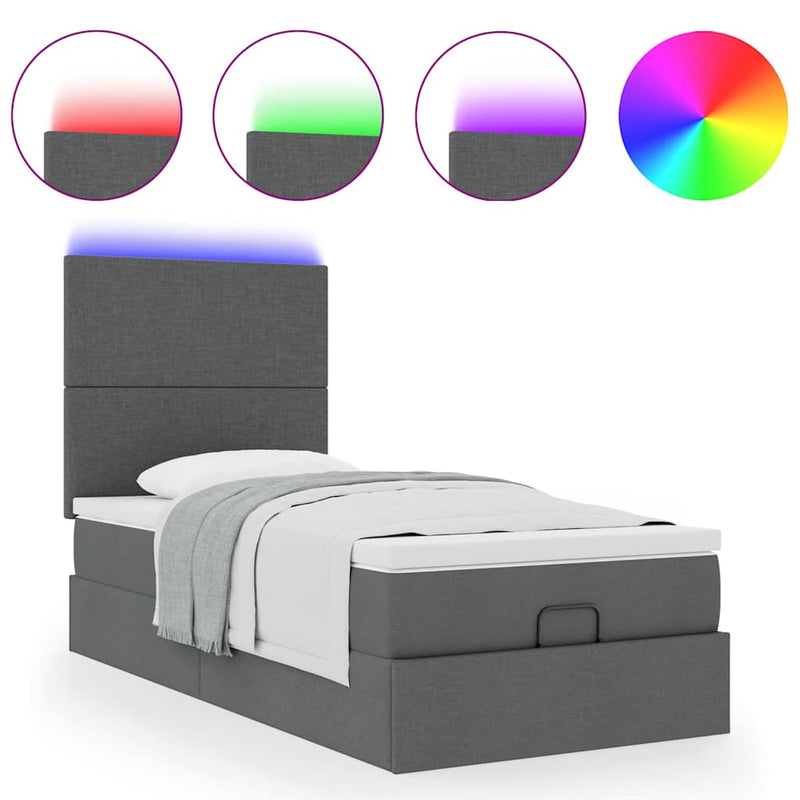 vidaXL sötétszürke szövet ottomán ágy matraccal & LED-ek 80x200cm