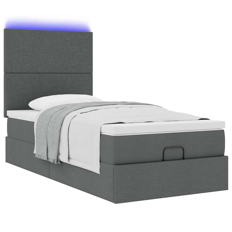 vidaXL sötétszürke szövet ottomán ágy matraccal & LED-ek 80x200cm