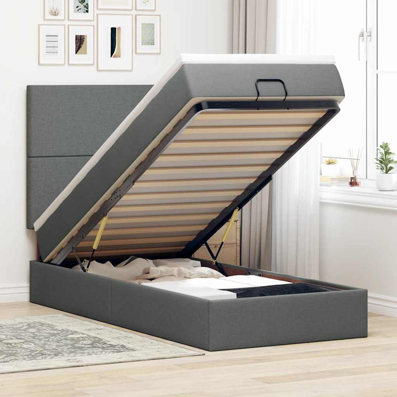 vidaXL sötétszürke szövet ottomán ágy matraccal & LED-ek 80x200cm