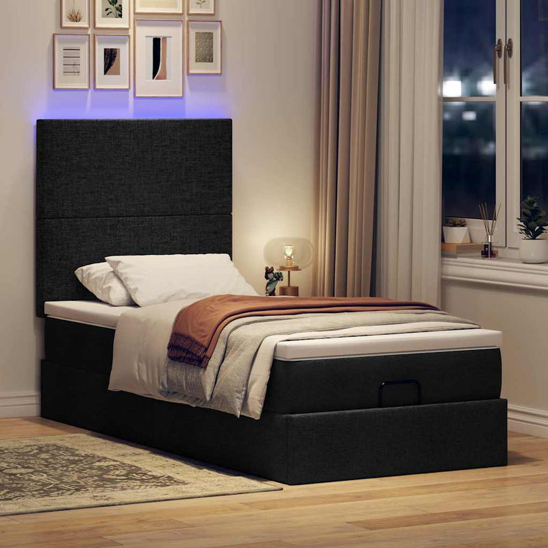 vidaXL fekete szövet ottomán ágy matraccal & LED-ek 80x200cm