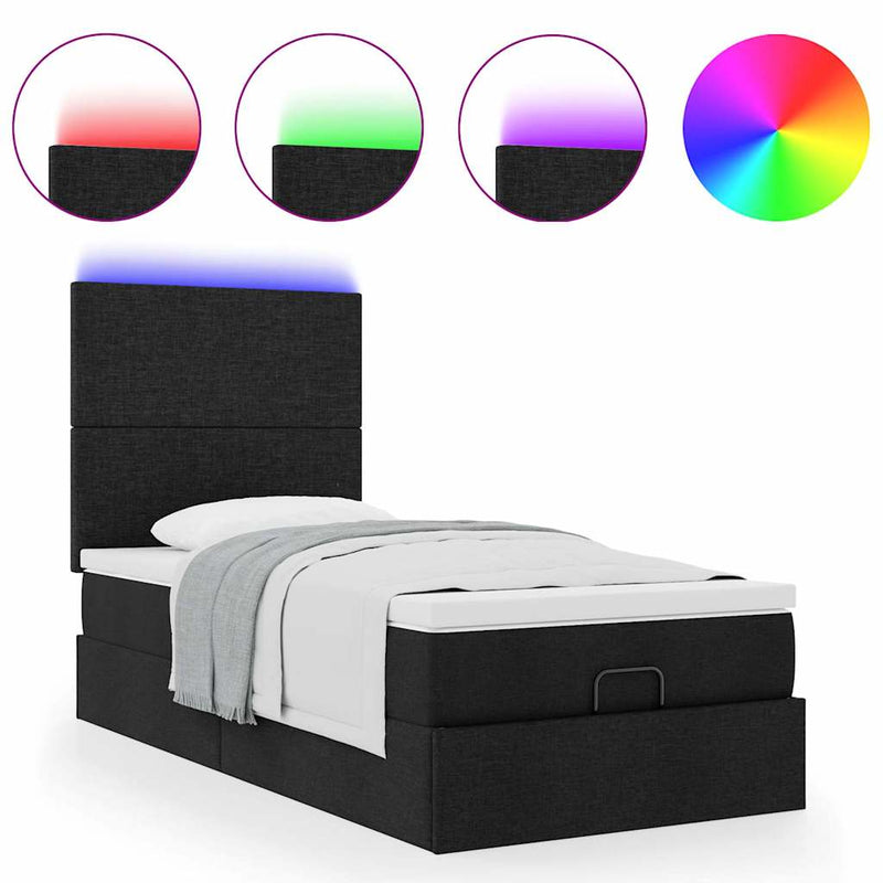 vidaXL fekete szövet ottomán ágy matraccal & LED-ek 80x200cm