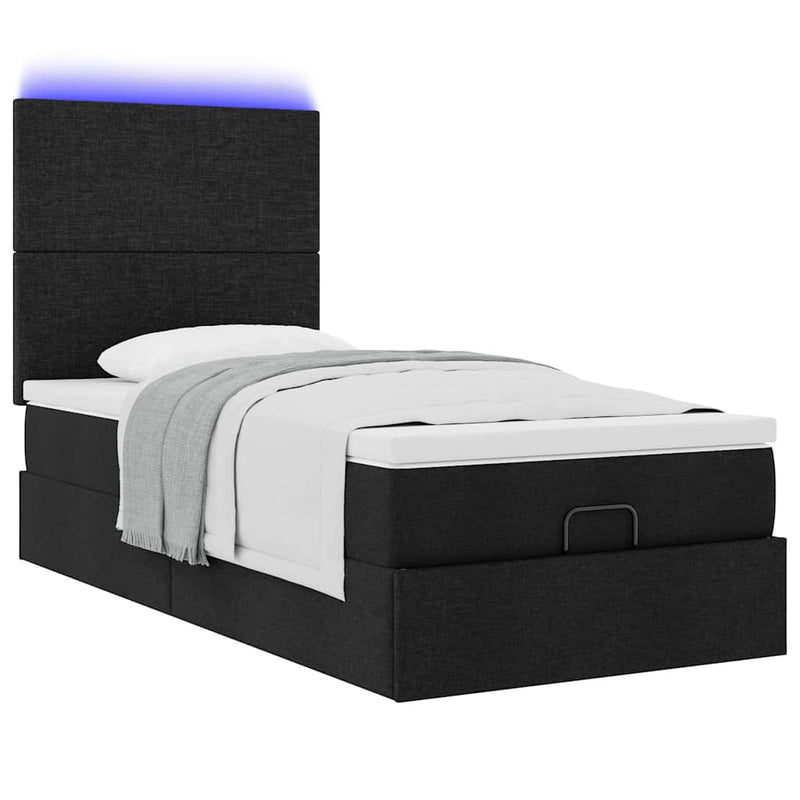 vidaXL fekete szövet ottomán ágy matraccal & LED-ek 80x200cm