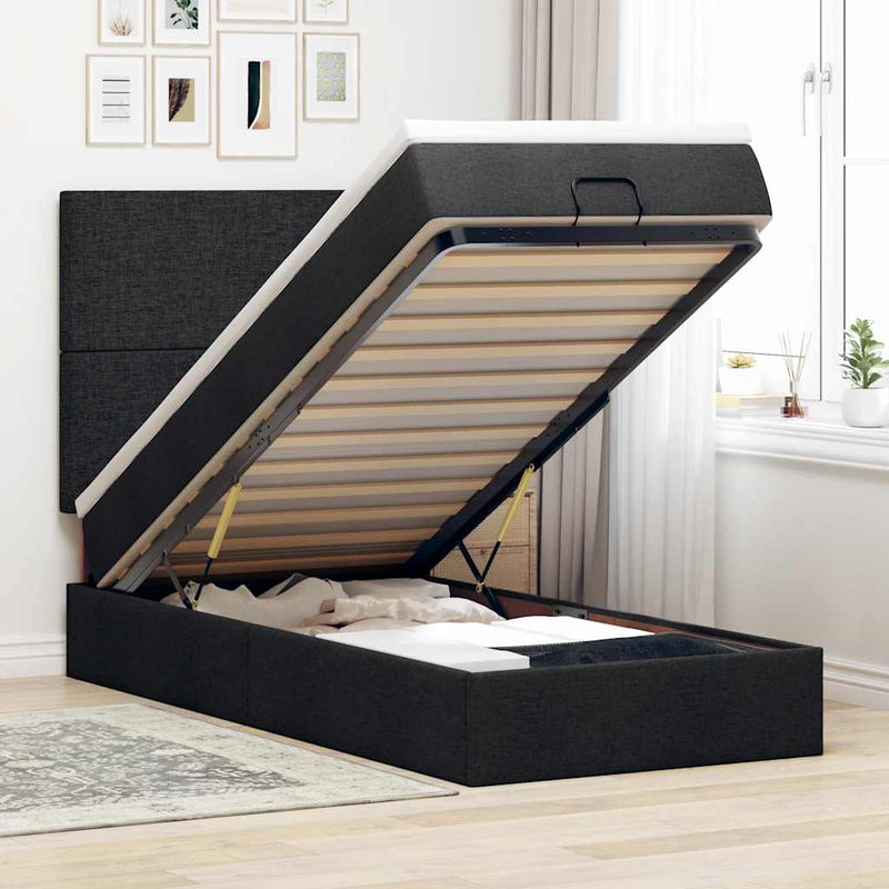 vidaXL fekete szövet ottomán ágy matraccal & LED-ek 80x200cm
