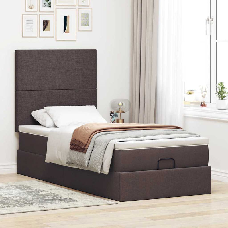 vidaXL Ottomán ágykeret matraccal sötétbarna 80x200cm szövet