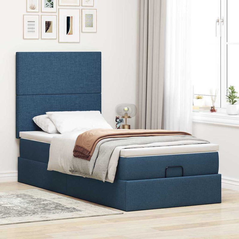 vidaXL Ottomán ágykeret matraccal kék 80x200cm szövet