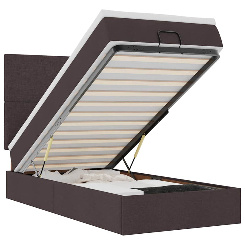 vidaXL sötétbarna szövet ottomán ágy matraccal & LED-ek 90x200 cm