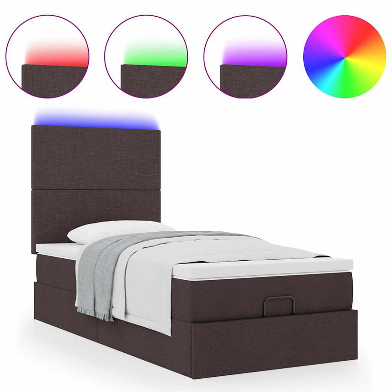 vidaXL sötétbarna szövet ottomán ágy matraccal & LED-ek 90x200 cm