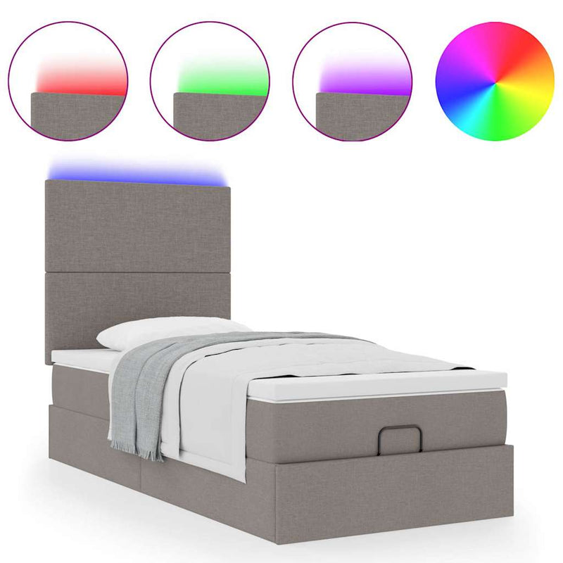 vidaXL tópszínű szövet ottomán ágy matraccal & LED-ek 90x200 cm