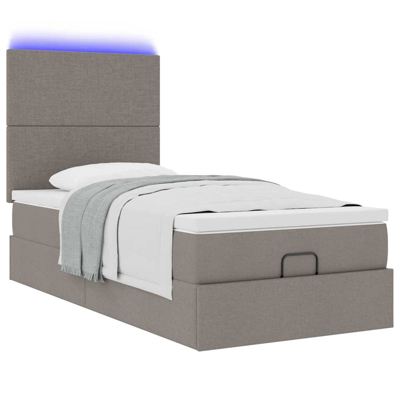 vidaXL tópszínű szövet ottomán ágy matraccal & LED-ek 90x200 cm