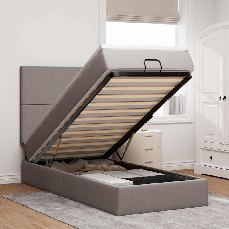 vidaXL tópszínű szövet ottomán ágy matraccal & LED-ek 90x200 cm