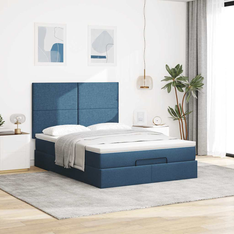 vidaXL Ottomán ágykeret matraccal Kék 140x190cm anyaggal