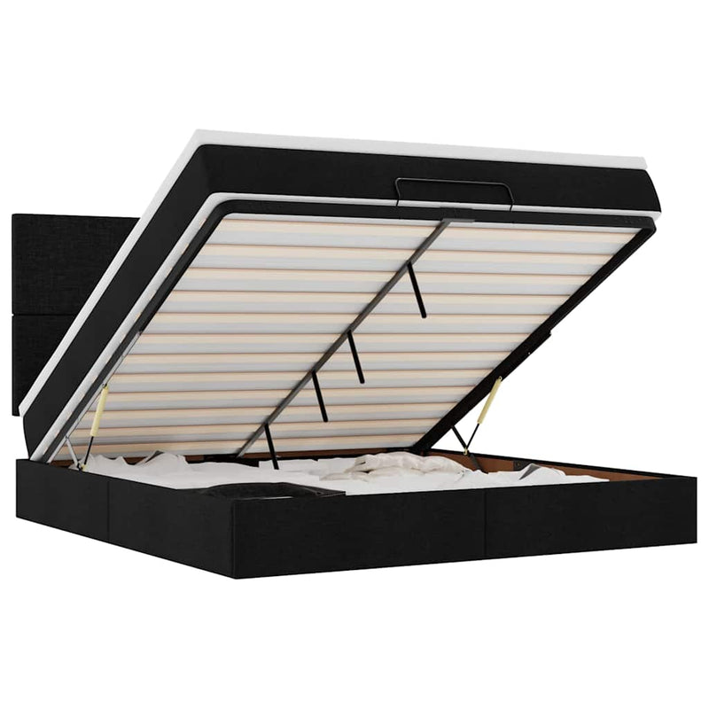 vidaXL Ottomán ágykeret matraccal fekete 160x200cm szövet