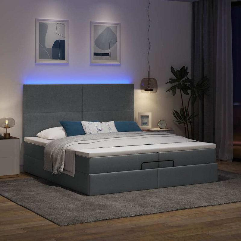 vidaXL Ottomán ágykeret matracokkal Sötét szürke 200x200cm szövet