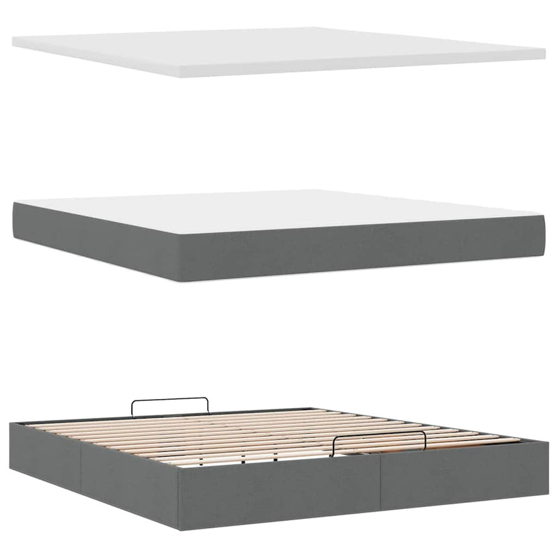 vidaXL Ottomán ágykeret matracokkal Sötét szürke 200x200cm szövet