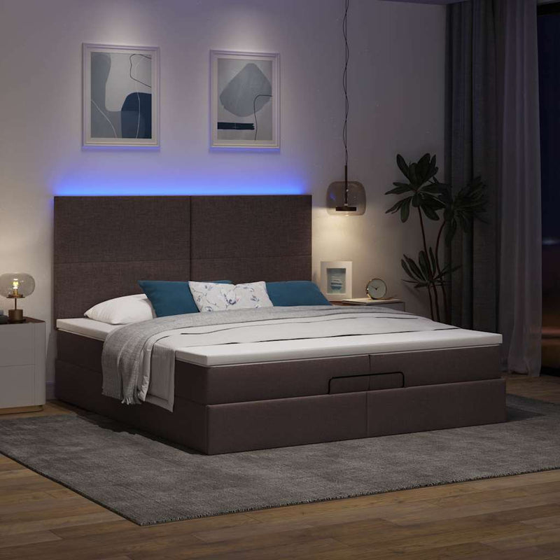 vidaXL Ottomán ágykeret matracokkal Sötétbarna 200x200cm szövet