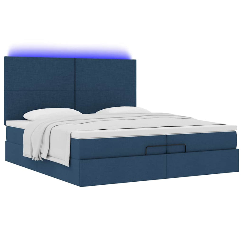 vidaXL Ottomán ágykeret matracokkal kék 200x200cm szövet