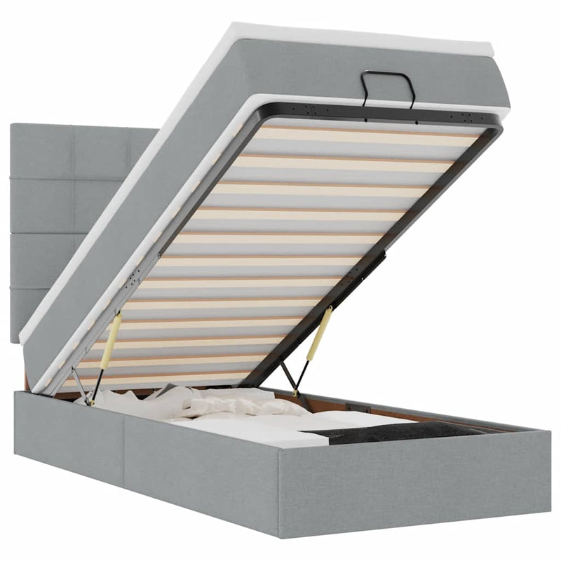 vidaXL világosszürke szövet ottomán ágy matraccal & LED-ek 80x200cm