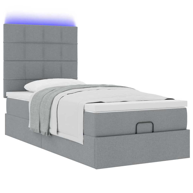 vidaXL világosszürke szövet ottomán ágy matraccal & LED-ek 80x200cm
