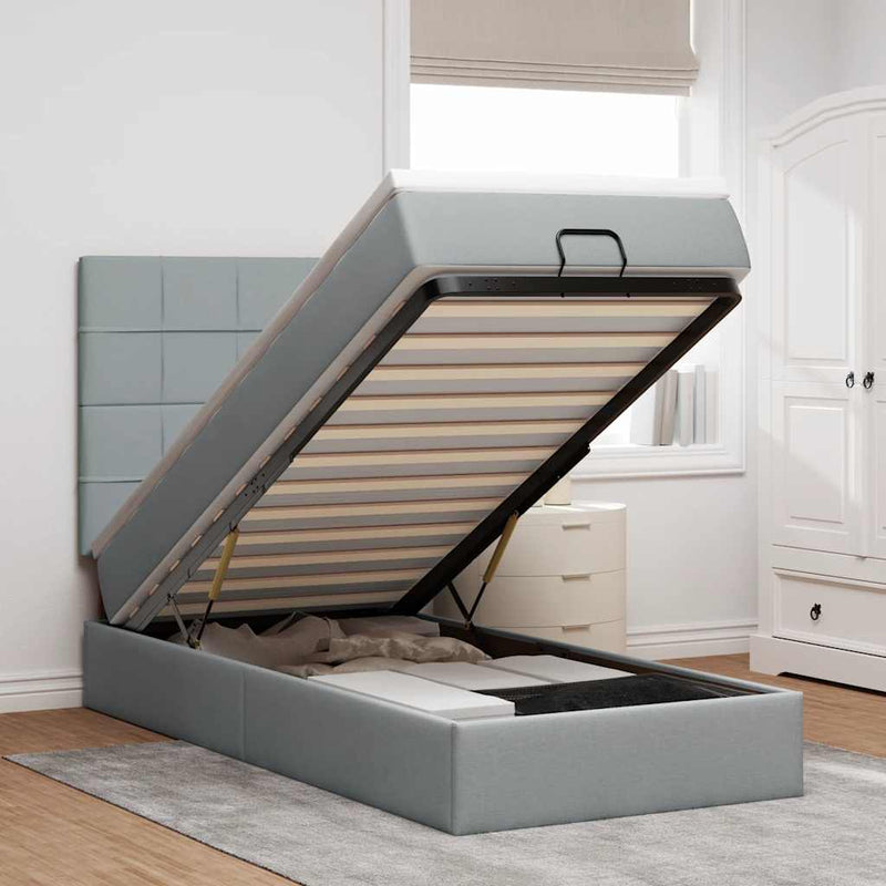 vidaXL világosszürke szövet ottomán ágy matraccal & LED-ek 80x200cm