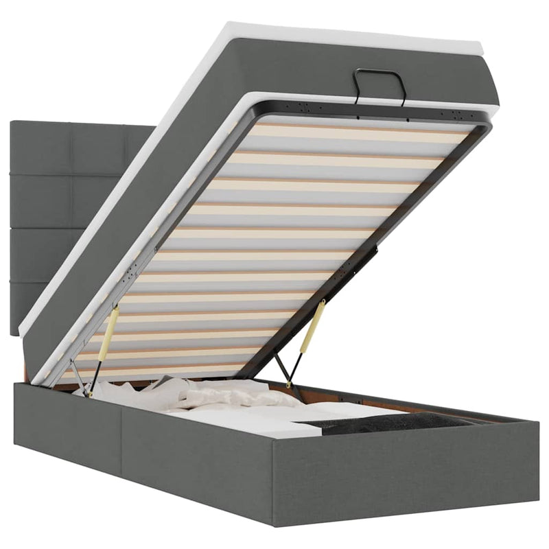 vidaXL sötétszürke szövet ottomán ágy matraccal & LED-ek 80x200cm