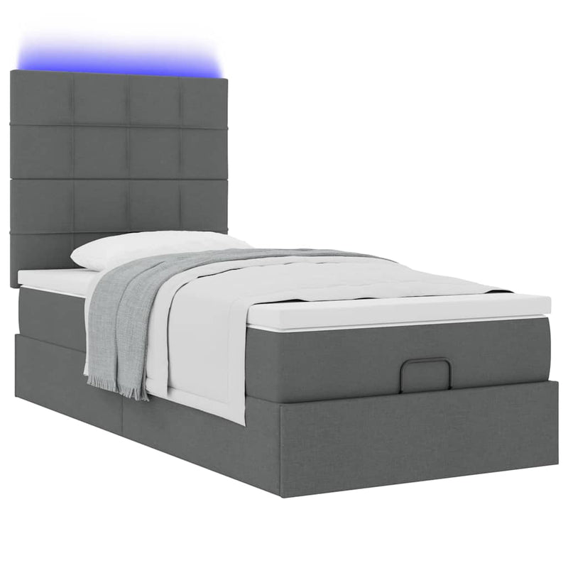 vidaXL sötétszürke szövet ottomán ágy matraccal & LED-ek 80x200cm
