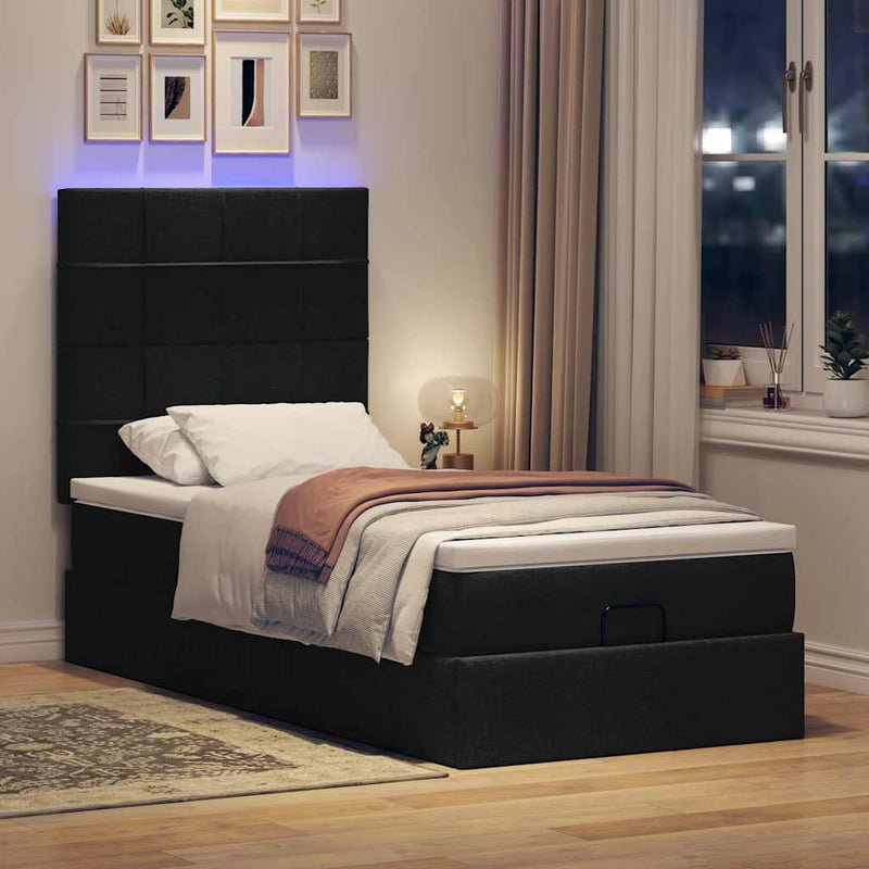 vidaXL fekete szövet ottomán ágy matraccal & LED-ek 80x200cm