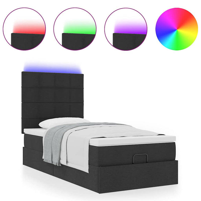 vidaXL fekete szövet ottomán ágy matraccal & LED-ek 80x200cm