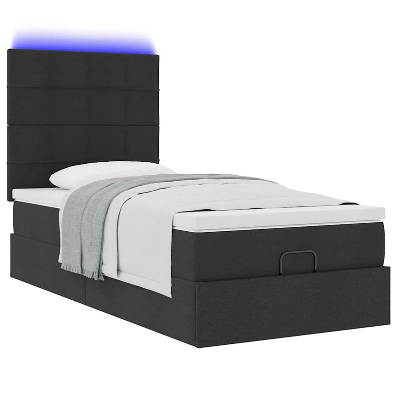 vidaXL fekete szövet ottomán ágy matraccal & LED-ek 80x200cm