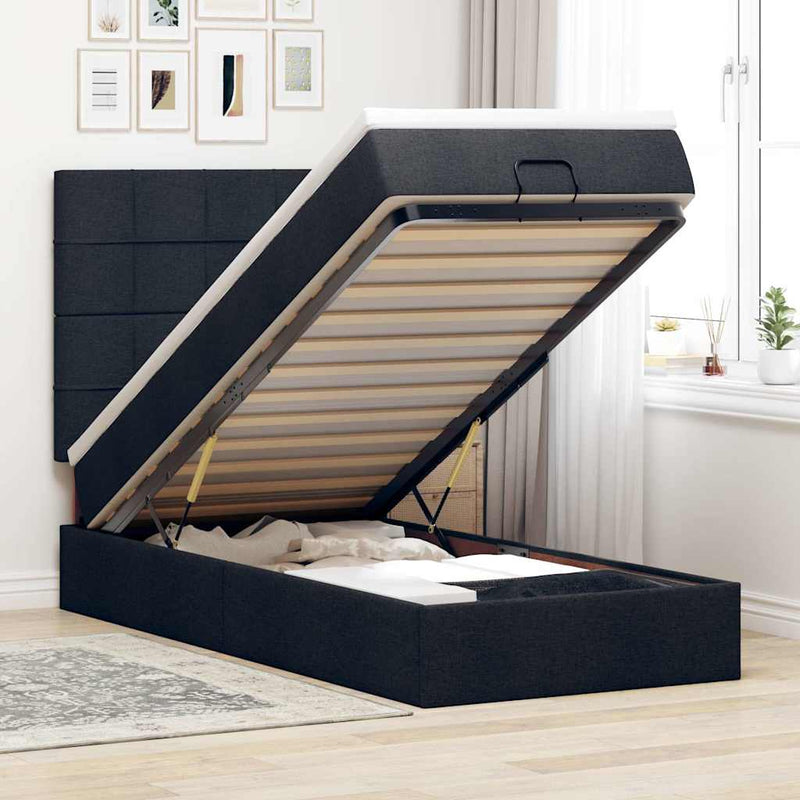 vidaXL fekete szövet ottomán ágy matraccal & LED-ek 80x200cm